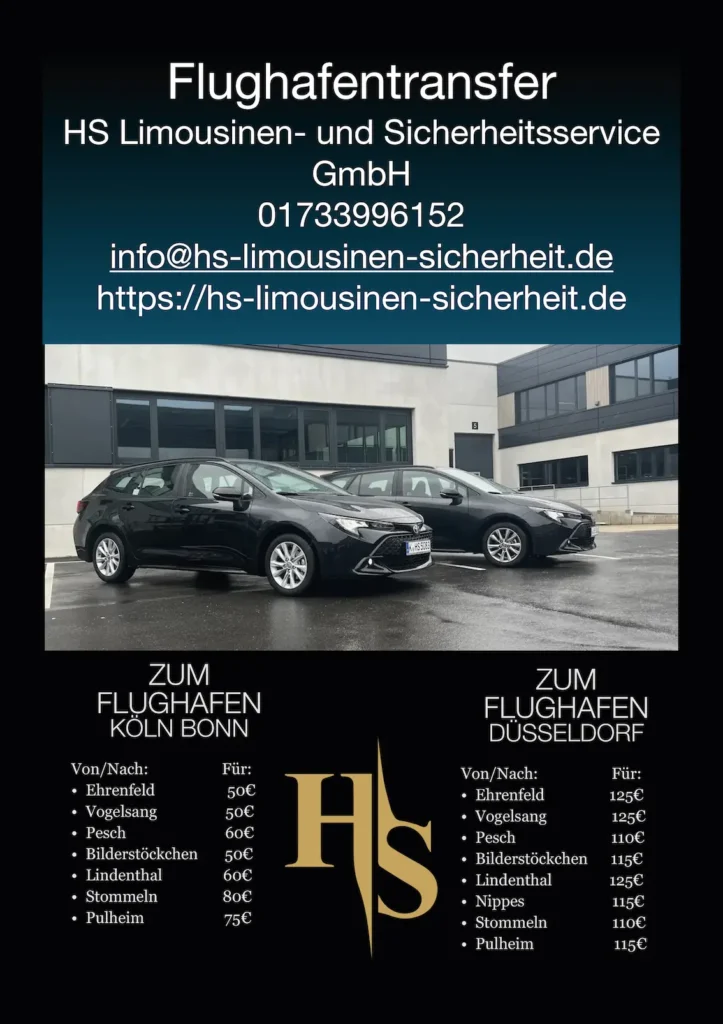 Preise für einen Flughafentransfers - HS Funkmietwagen & Flughafentransfer Köln